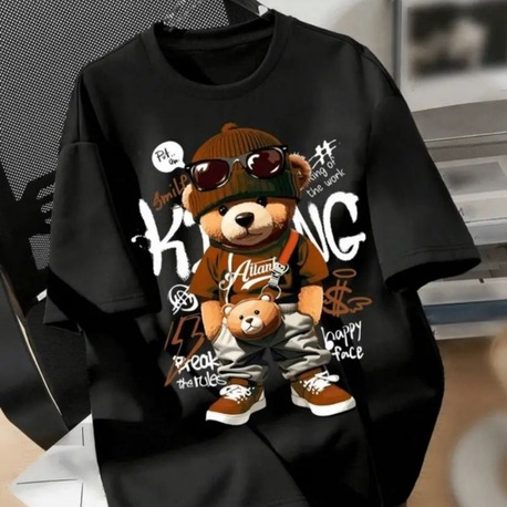 Genç Yetişkin Oversize Kesim Bol Rahat Kesim Baskılı Ayıcıklı  Tshirt