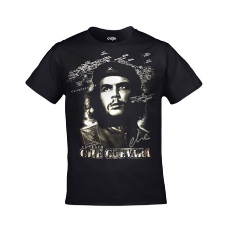 Unisex Siyah Ernesto Che Guevara Harita Baskılı Tshirt