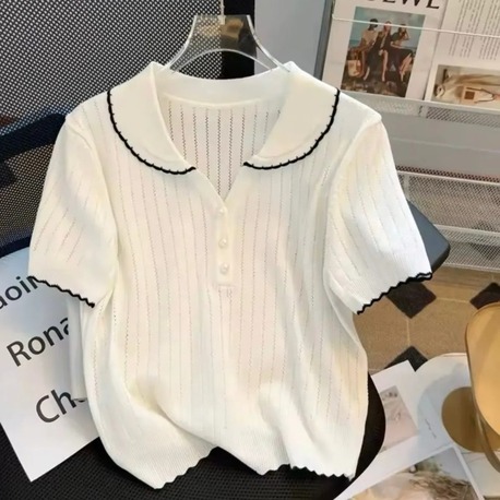 Bebe Yaka İşlemeli Basic Triko Kadın T-Shirt