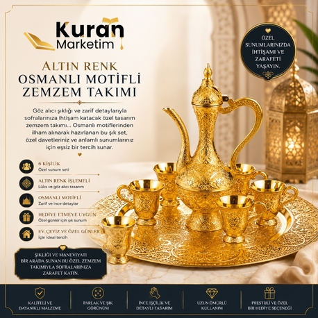 Altın Renk Osmanlı Motifli Zemzem Takımı