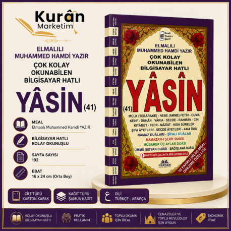Orta Boy 41 Yasin-i Şerif 192 Sayfa Geniş Kapsamlı (Mor)