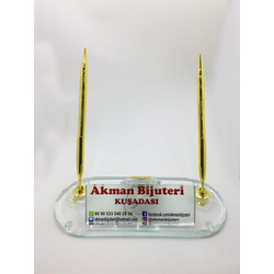 Kişiye Özel Kalemli + Saatli Kristal Masa İsimliği