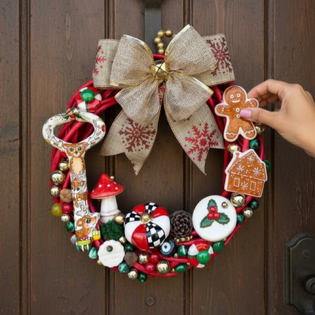 El Yapımı Çini Kapı Süsü (12) - Doğal Ahşap Kapı Çelengi (30 cm)
