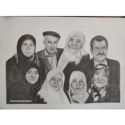 Karakalem portre 35*50 8 kişilik birleştirme 