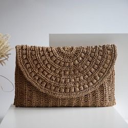 Doğal Renk Hasır Clutch Çanta