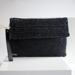 Siyah Hasır Clutch Çanta