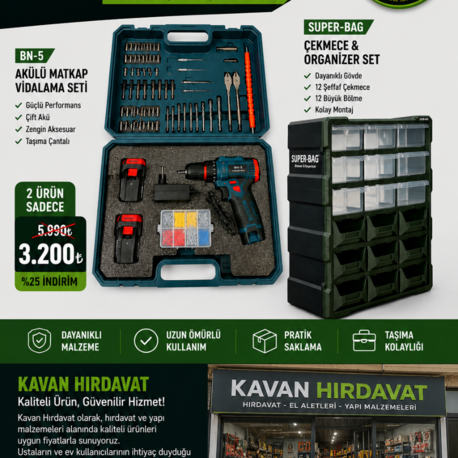  Çift Güç! Akülü Matkap + Organizer Set Kampanyası 