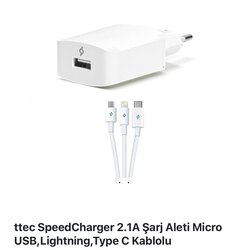 ttec SpeedCharger 2.1A Şarj Aleti Micro USB /lightning /Ttpe-C Kablolu 
