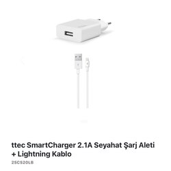 ttec SmartCharger 2.1A Seyahat Şarj Aleti +Lightning Kablo