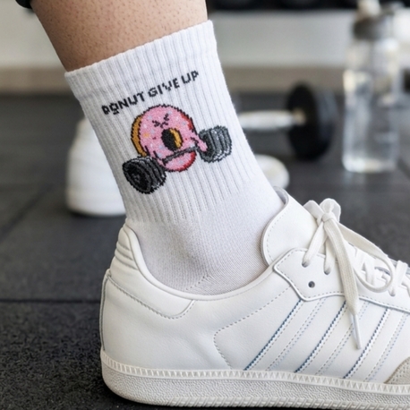 Donut give up desenli Beyaz Tenis çorap