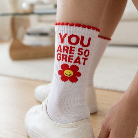 You are so great Desenli Beyaz Tenis Çorap