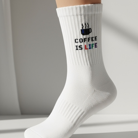 Coffee is life Desenli Beyaz çorap