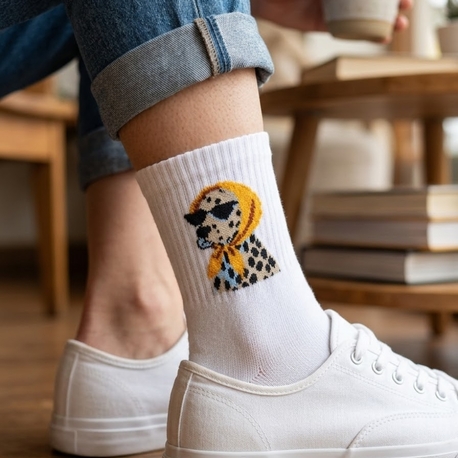 Granny Dog Desenli Beyaz Tenis Çorao