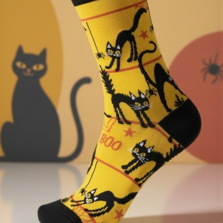 Kedi Desenli Sari Renkli Çorap