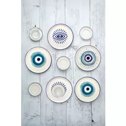 Hand Made Nazar Boncuklu 18 Parça 6 Kişilik Çay Seti & Kahvaltı Takımı