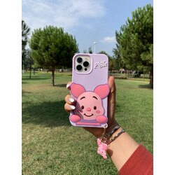 Pigle Desenli Lila Silikon Telefon Kılıfı