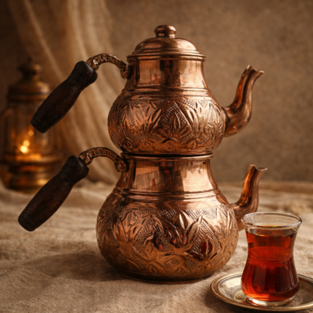 BÜYÜK BOY KIRMIZI BAKIR ÇAYDANLIK(BASKI DESEN)