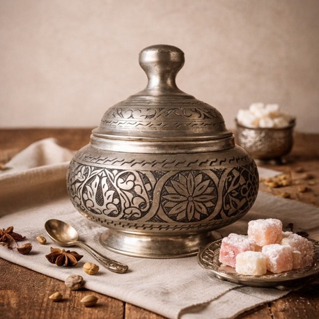El İşleme Bakır Şekerlik – Kalaylı, Çok Amaçlı Dekoratif Şekerlik (18 cm)
