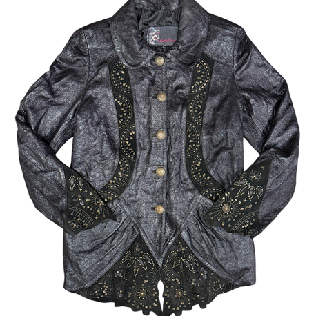 90's Embellished & Sequined Black Leather Jacket