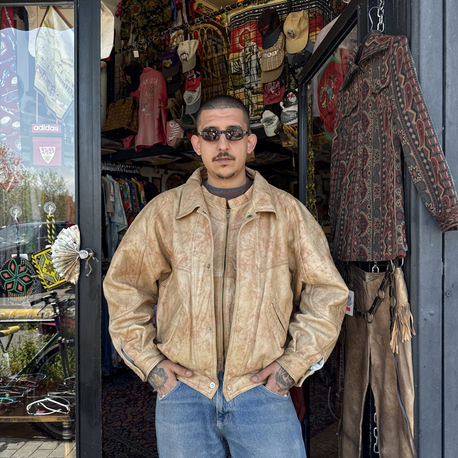 80's Earth Tone Distressed Leather Bomber Jacket