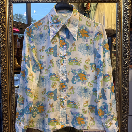 70s Novelty Animal Print Pointed Collar Shirt
