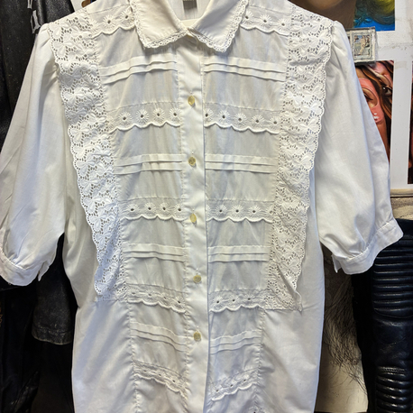 60's White Lace Details Shirt