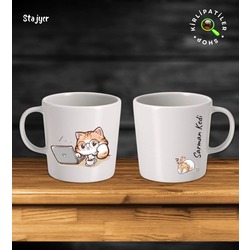 KirliPatiler Taş Kupa Fincan Üzeri Çalışan Kedi Baskılı
