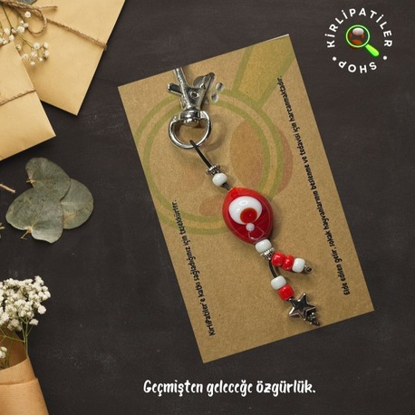KirliPatiler Murano Cam Ay Yıldız Bayrak Anahtarlık, Çanta Aksesuarı