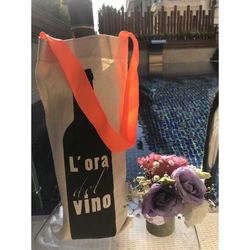 şarap çantası 100% koton flora oranj saplı el baskısı 741