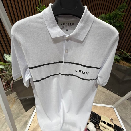 Lufian Beyaz Çizgili Polo Yaka Tişört