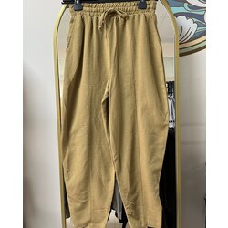 Yağ yeşili balon model keten pantolon