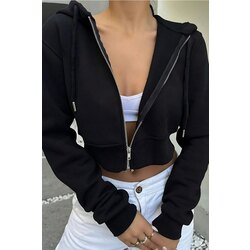 Siyah Hoodie Crop Ceket