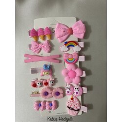 Pembe Renk Karışık Model Figürlü Klips Toka Seti