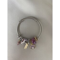 Çelik Mor İnci Firgürlü Charm Pandora Bileklik