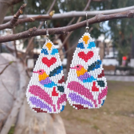 Kuş desenli tasarım küpe 