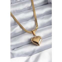 ÇELİK GOLD RENK İTALYAN ZİNCİR MODEL 3D KALP MODEL KADIN KOLYE