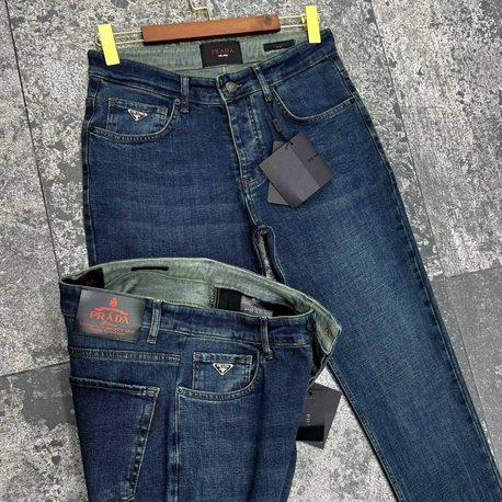 Prada Washed Denim Luxury Jean | Metal Triangle Logo & Arka Bel Signature Patch
