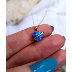 Mini Saturn Mavi Opal Kolye