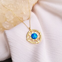 Pusula Mavi Opal Kolye