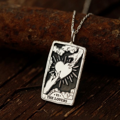 925K Gümüş The Lovers Tarot Kolye