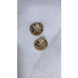vintage Düğme Küpe cicek motif zirkon taş detaylı