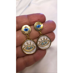 Mavi evileye mine ve zirkon tas detaylı küpe