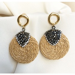 Hasır üzeri zirkon sıvama taş Sarı Küpe / Earring