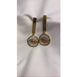 Oranj Evileye mine ve zirkon taş detaylı küpe