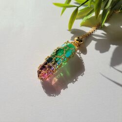 Yeşil Ve Pembe Geçişli Aura Kuvars Kafes Kolye - 4