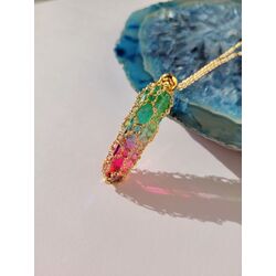 Yeşil ve Pembe Geçişli Aura Kuvars Kafes Kolye - 6