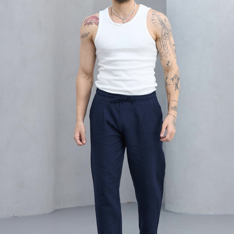 Lacivert keten pantolon