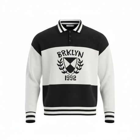 broklyn baskılı polo kazak