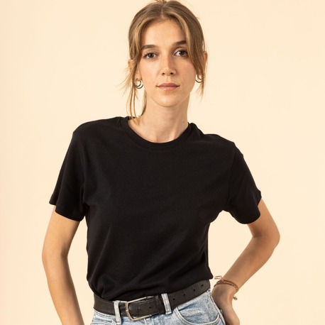 %100 Pamuk Bisiklet Yaka Kadın Basic T-Shirt -Siyah