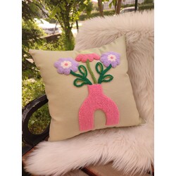 Soft yeşil punch needle çiçek yastık kılıfı 